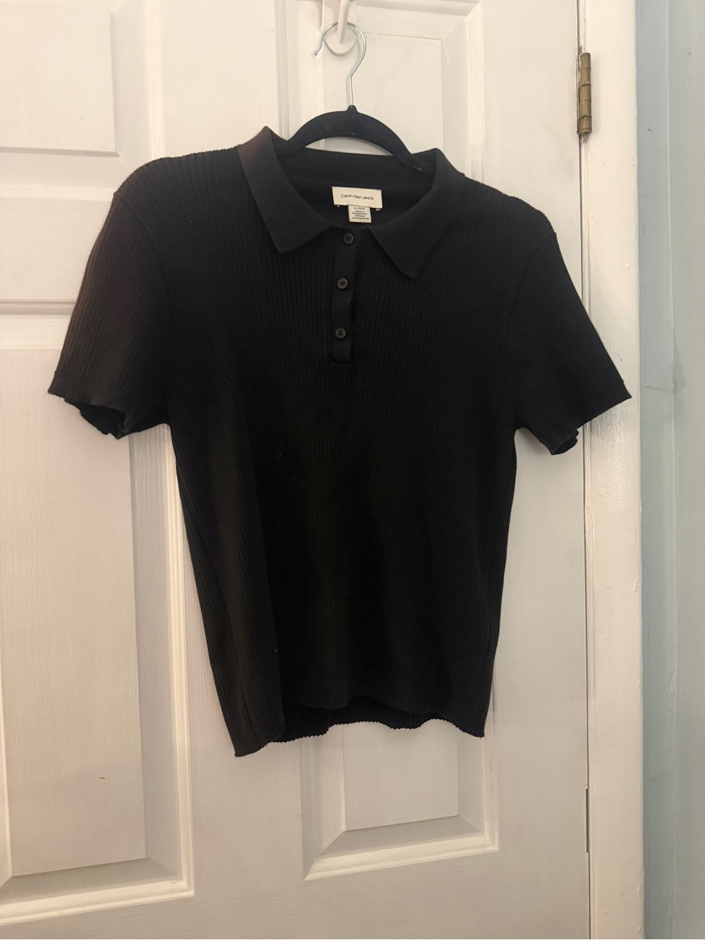 Calvin Klein Jeans Women’s XL Black Ribbed Polo Shirt Flawed